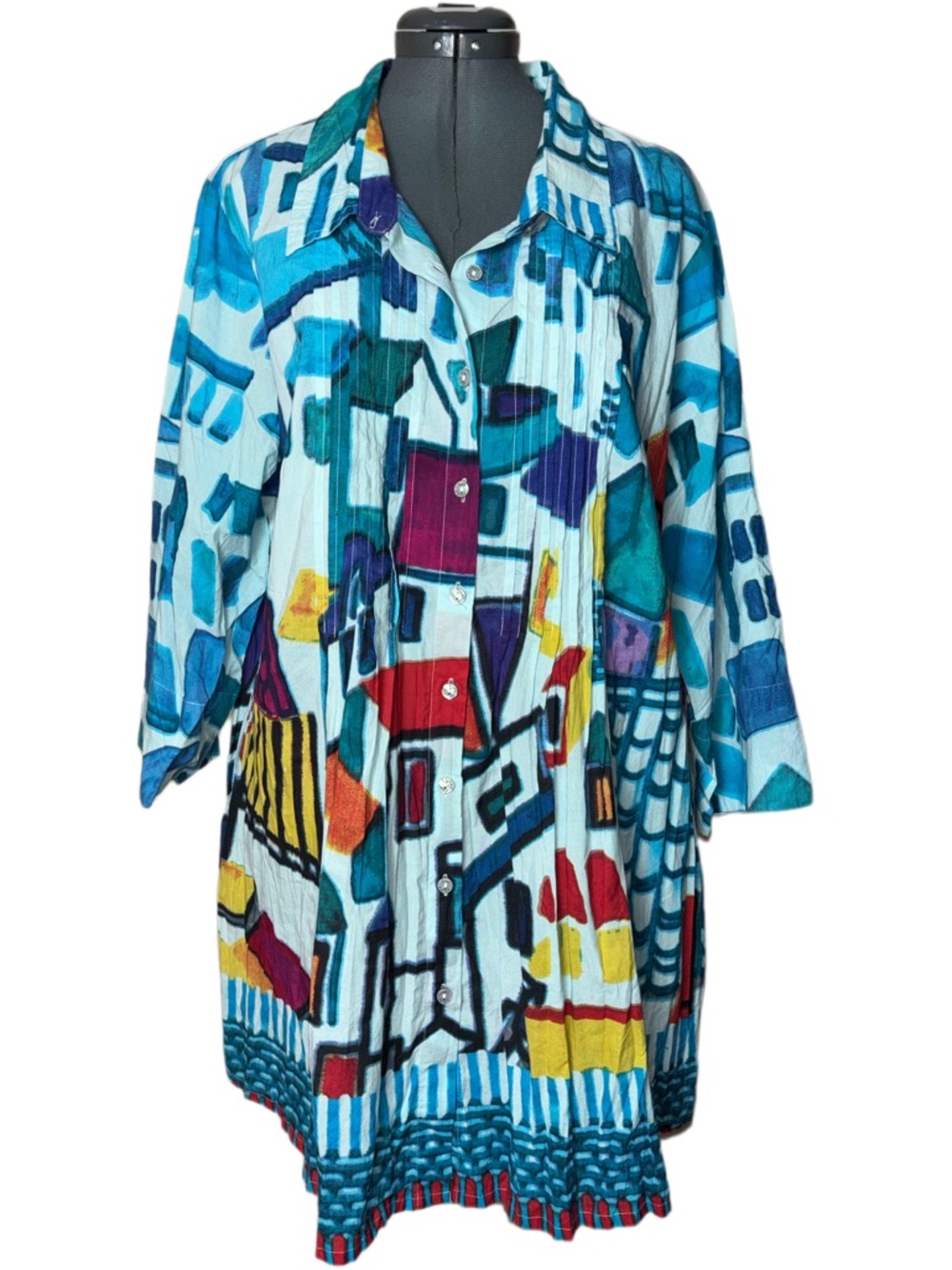 Orientique naturally australian abstract tunic button up shirt woman's size 1X